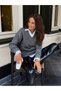 Women's V-Neck Oversize Knitwear Sweater Soft Textured - 5