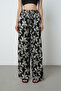 Women's Floral Patterned Elastic Waist Palazzo Trousers