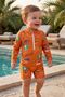 Aloha Surf's up Orange Zippered Long Sleeve Baby Boy Romper Swimsuit - 3
