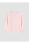 Özmarka New Season Pink Crochet Collar Striped Gathered Blouse - 5