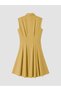 Yellow Pleated Mini Shirt Dress with Waist Belt - 6