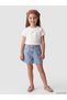 Two Mt Shop Quality Girls' Jean Shorts with Elastic Waist and Staple Detail