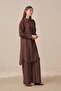 Coffee-Comfortable Fit Long 100% Linen Shirt - 2