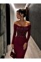 Body-Hugging Sequined Long Evening Dress 583329 Bordo - 2