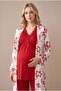 Women's Fuchsia Patterned Lace 3-Piece Maternity Pajama Set with Dressing Gown