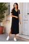 Casual Elegance-Women's Striped Shoulder Strap Comfortable Fit Long Viscose Dress - 2