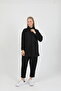 Black Hidden Button Elastic Waist Shirt and Trousers Set 8660 - 7