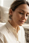 Handmade Cream Color Ceramic Ball and Brass Apparatus Detailed Special Design Earrings