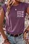 Slogan Printed Sleeveless T-Shirt with Rubber Detail - 2