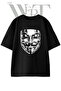 Guy Fawkes Design Printed Unisex Black Oversize T-Shirt