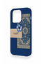 iPhone 14 Pro Compatible Blue Ethnic Carpet Pattern Silicone Case - 4