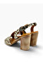 Genuine Leather Leopard Patterned Women's Thick Heeled Shoes - 9 cm - 4