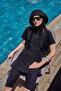 Sports Lycra Short Sleeve Semi-Closed Swimsuit R142 Black
