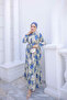 Cobalt Blue Half Buttoned Skirt with Elastic Sleeves and Layered Dress - 2