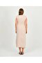 Beige Shoulder Detailed Waist Gathered Slit Double Fabric Midi Dress Tns-9002 - 3