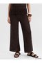 Özmarka New Season Brown Openwork Wide Leg Women's Knitwear Trousers - 3