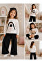 Girl's Printed Set White Long Sleeve Sweatshirt Black Polka Dot Wide Leg Pants Cotton Casual 2-Piece Set - 3