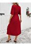 Women's Short Sleeve Front Wrap Detailed Side Slit Midi Sandy Dress - 3