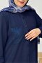 Women's Mini Stoned Casual Two-Piece Set with Pockets, Navy Blue - 2