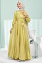Oil Green Side Tie Sleeve Detailed Janjan Evening Dress - 3