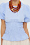 Women's Gathered Balloon Sleeve Striped Blouse - 2