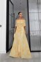 Yellow Madonna Collar Asymmetrical Cut Chiffon Dress - 3
