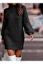 Women's Half Turtleneck Ribbed Knit Sweater Dress Balloon Sleeve Mini - 3