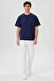 Men Crew Neck Short Sleeve Embroidered Logo T-Shirt, Blue - 3