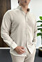 Men's Linen Blend Slim Fit Shirt Beige Edw499 - 2