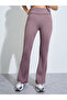 Pink Logo Side Slit Top and Ruched Waist Detail Flared Pants Set - 5