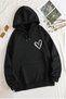 Women's Black Striped Heart Printed Hooded Hoodie Sweatshirt