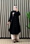 Tunic Viscose Fabric Women's Black Pull-Over Collar with Buttons and Embroidery Detail, Hijab Tunic
