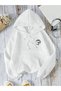 Unisex White Moon Printed 3 Thread Hooded Hoodie Sweatshirt - 2