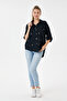 Women's Black Italian Floral Embroidered Sequined Foldable Long Sleeve Oversize Poplin Shirt Size 40 - 44 - 6