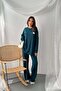 Women's Petrol Sweatshirt-Pants Set Ribbed Textured Oversized Crew Neck Sweatshirt and Wide Leg