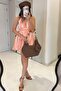 Women's Orange Pink Striped Halter Neck Belted Mini Dress 8114 - 5