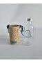 Knitted Bottle Bag-Natural Raffia, Turquoise Strap - 5