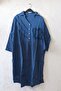 Dark Blue V-Neck 3/4 Sleeve Buttoned Muslin Embroidered Long Back Oversize Woven Dress 110 65 - 2