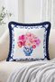 Watercolor Flower Bouquet and Blue Tile Vase Patterned Fringed Throw Pillow Cover - Modern Decorative Pillow Cover - 2