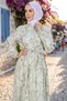 Shawl Pattern Half Buttoned Modal Patterned Dress Green 7014 - 3
