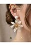 Women's Large Steel Earrings Cream Wicker Weave Flower Motif and Dangle Cream Color