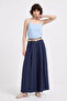 Women's belted loose cut skirt pants - navy blue - 2