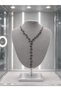 Black Stone Y Necklace, Earrings and Bracelet 3-Piece Jewelry Set with Wooden Gift Box - 3