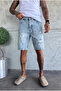 Men's Light Blue Denim Ripped Detailed Washed Jean Shorts Ke-487 - 2