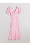 Original V-Neck Gathered Satin Dress - 6