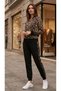 Women's Long Sleeve Front Zipper Leopard Print Detailed Viscose Two Thread Fabric Two-Piece Set - 6