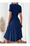 Women's Short Sleeve V Neck Front Button A-Line Woven Dress - 5