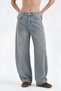 Women's Balloon Fit Jeans with Adhesive Stone Jacquard Fabric Detailed Design