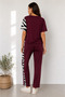 Women's Short Sleeve Crew Neck Zebra Pattern Detailed Casual Blouse Trousers Two-Piece Set - 3