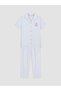 Lcw Kids White Shirt Collar Striped Girls Pajama Set